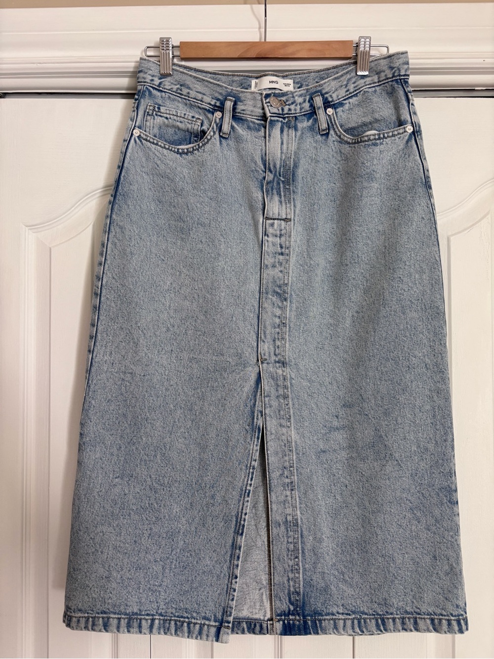 Mango Light Blue Denim Midi Skirt with Front Slit